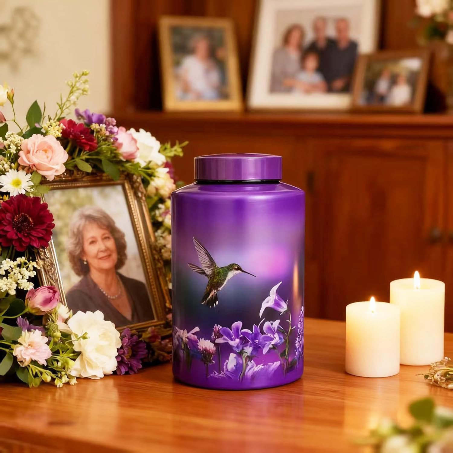 Large Purple Metal Cremation Urns for Human Ashes, for Adult Female | 220 Lbs Ca
