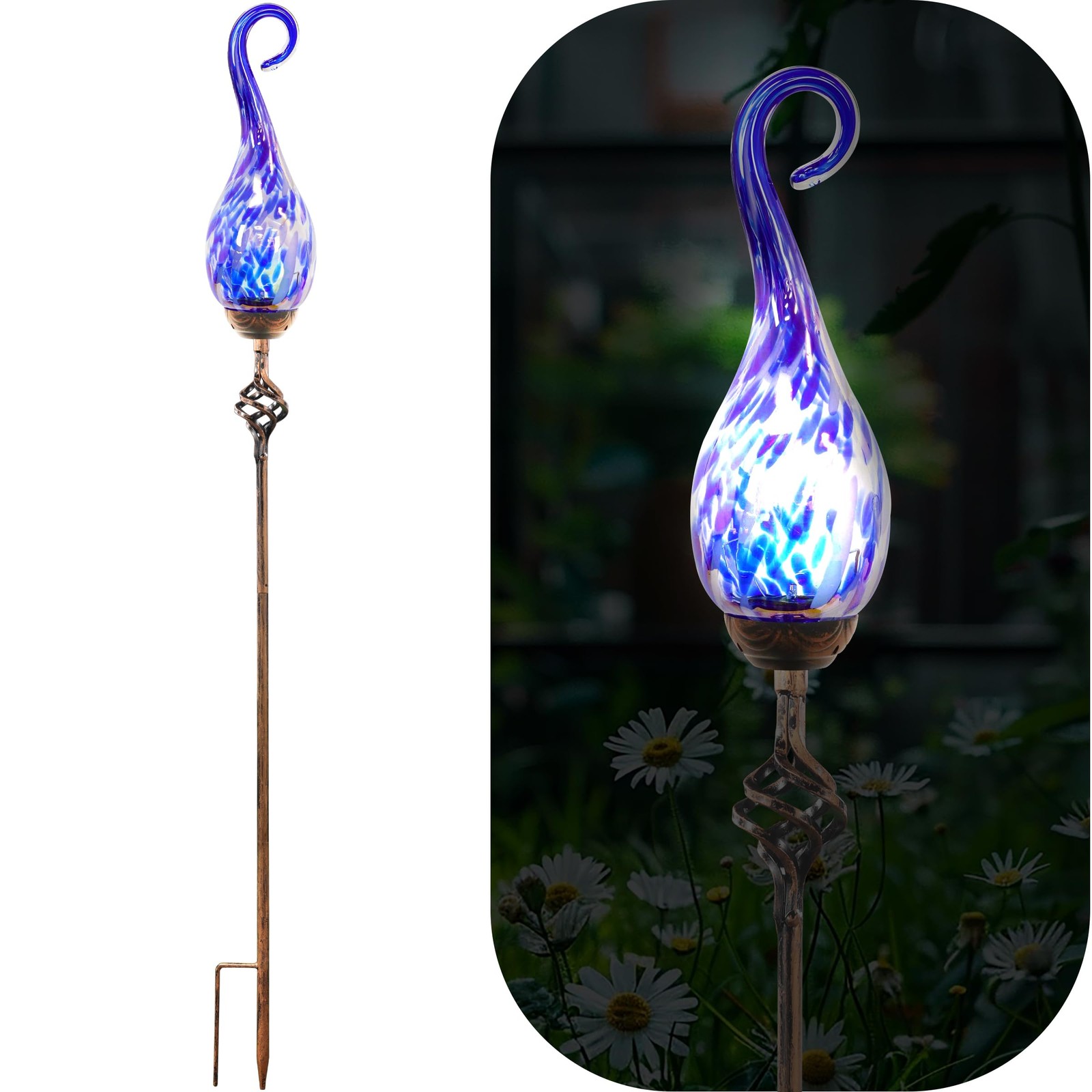 Garden Solar Lights Outdoor, Decorative Pearlized Glass Spiral Garden Stake w…