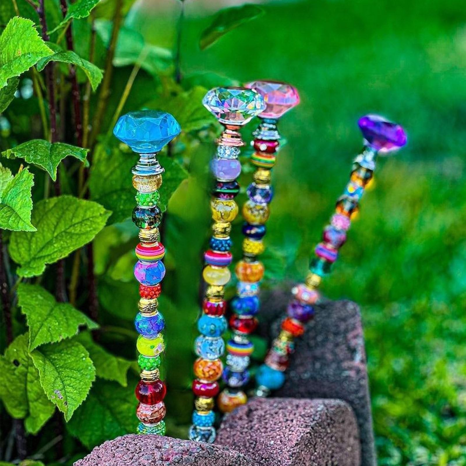 Beaded Garden Decor, Glass Diamond Bead Beaded Stakes Fairy Wands Garden with…