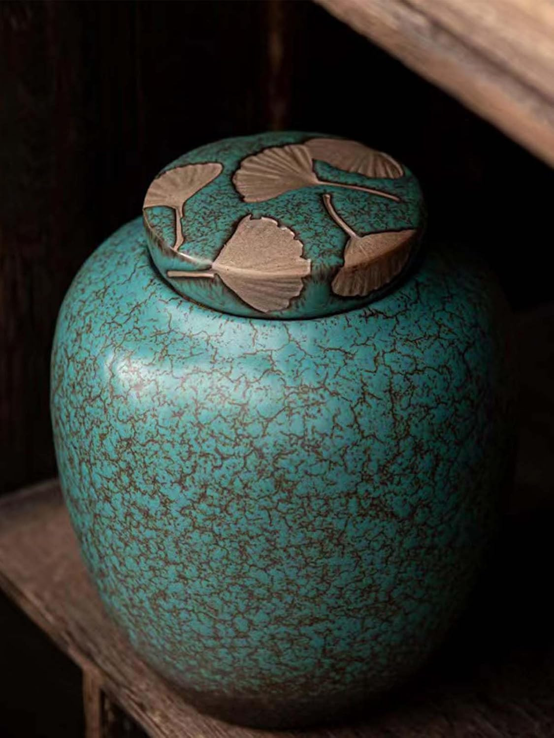Medium Cremation Urn for Human Ashes, Unique Turquoise Glazed Ceramic Memorial,