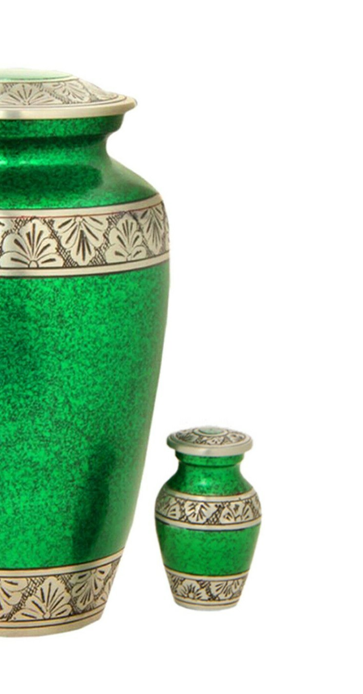 Royal Green Cremation Miniature Keepsake Urn with Pewter Band + Free Shipping