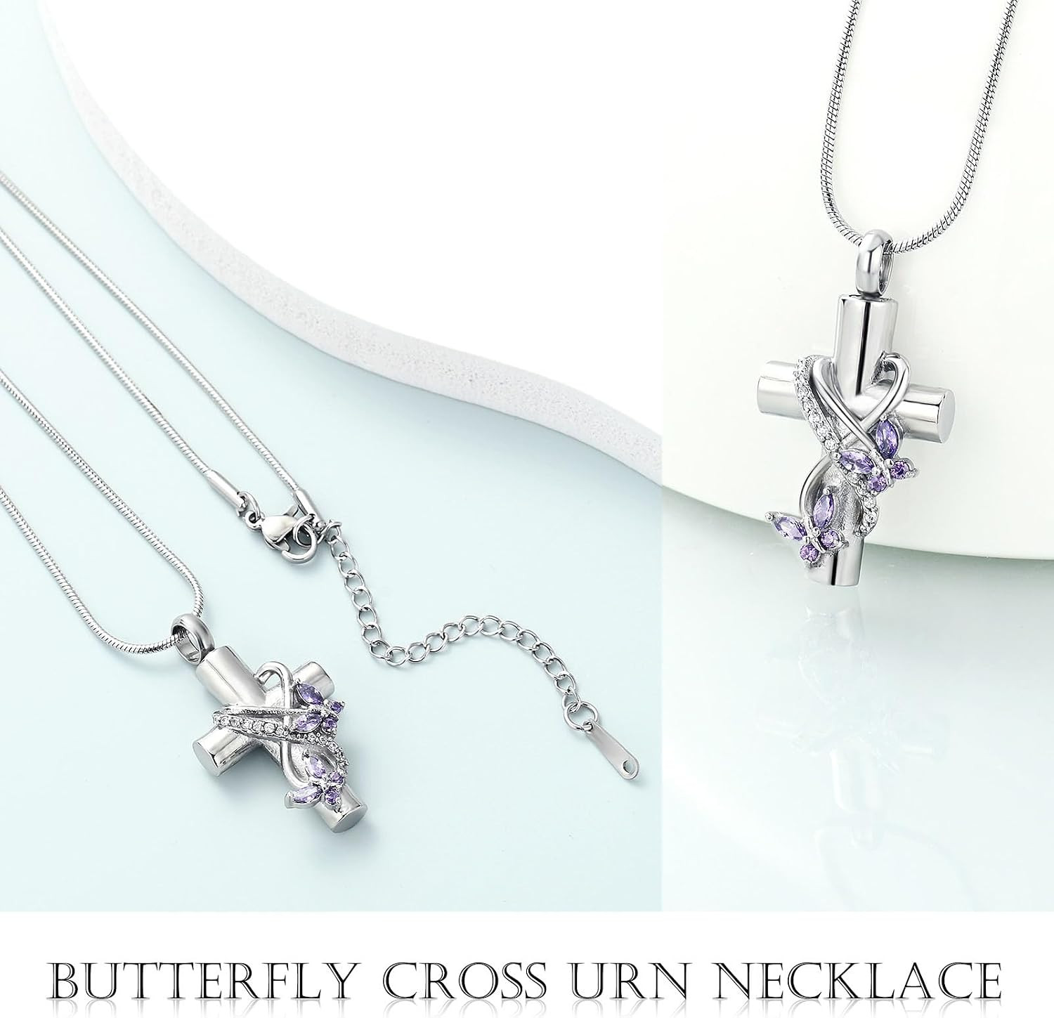 Butterfly Cross Urn Necklace for Ashes Men Women Cremation Jewelry Ashes Pendant