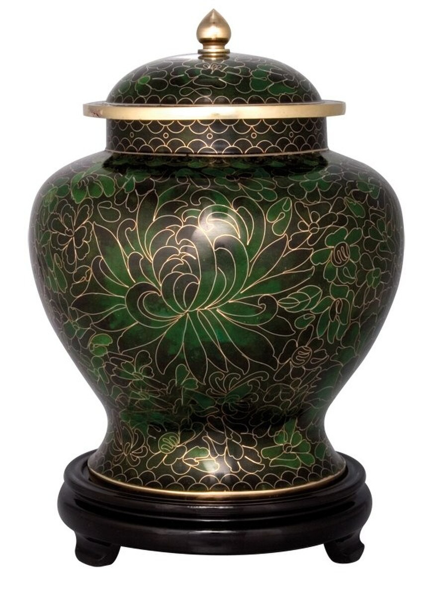 XLarge/Companion 410 Cubic Inches Forest Green Cloisonne Cremation Urn for Ashes