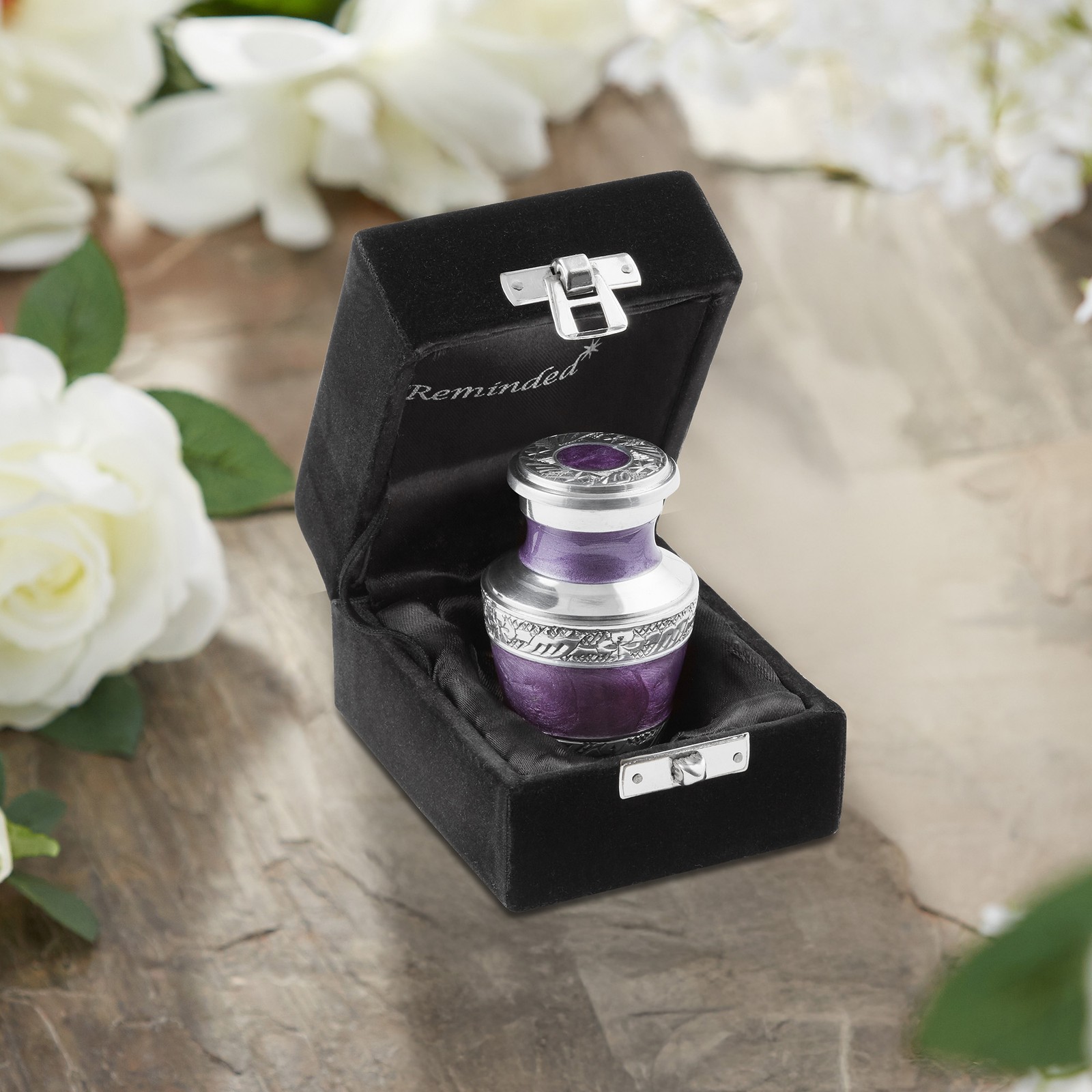 Keepsake Cremation Urn for Human Ashes, Lavender and Silver with Velvet Case