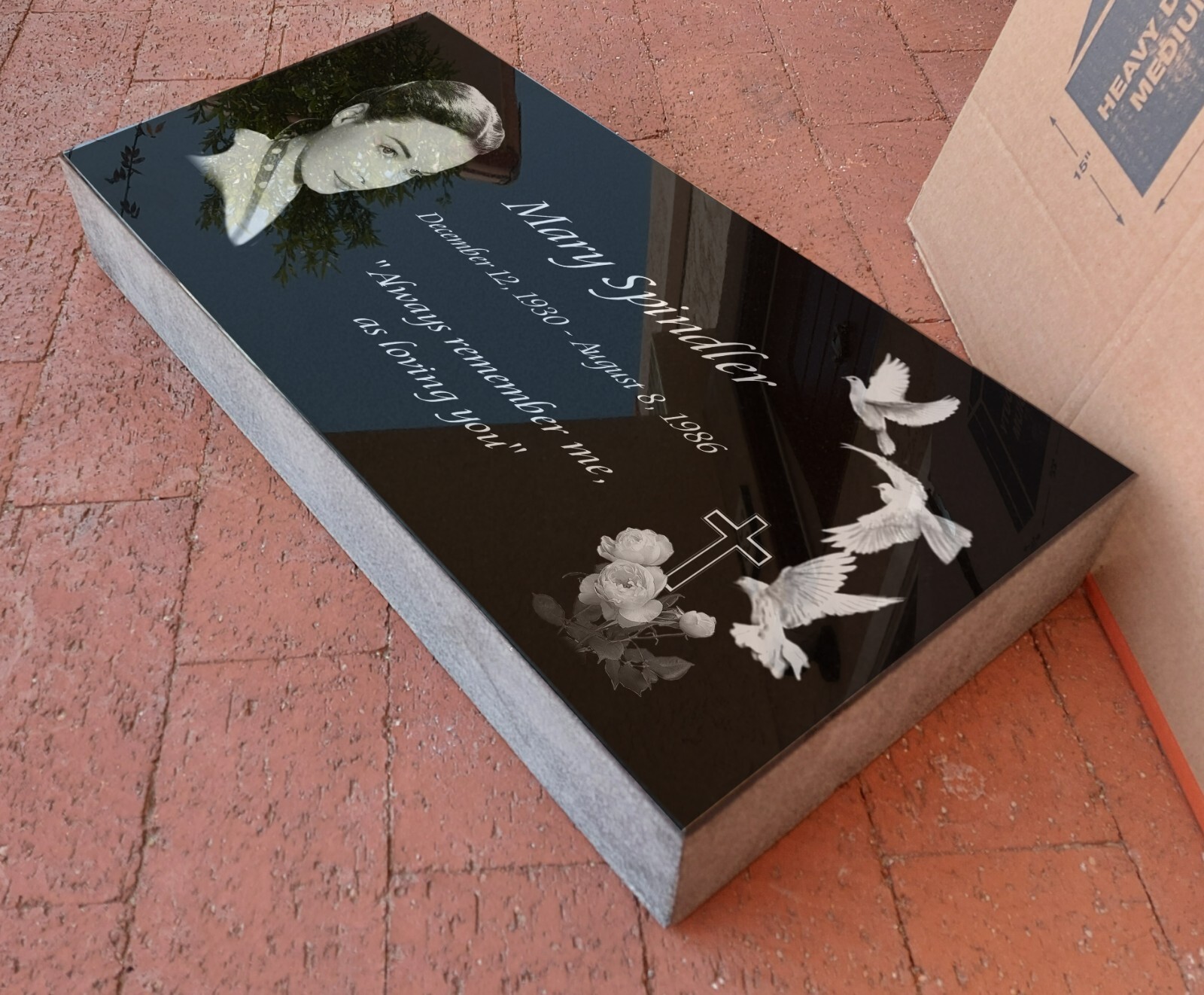 Headstone Tombstone 24x12x4 inches Solid Black Granite Diamond Engraved