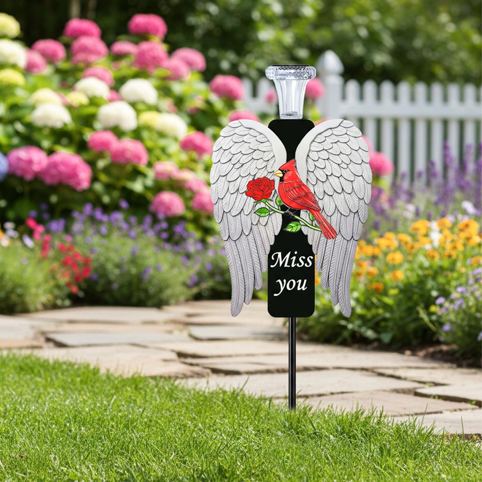 20Inch Solar Angel Wings Memorial Stake Metal Grave Decorations, Sympathy