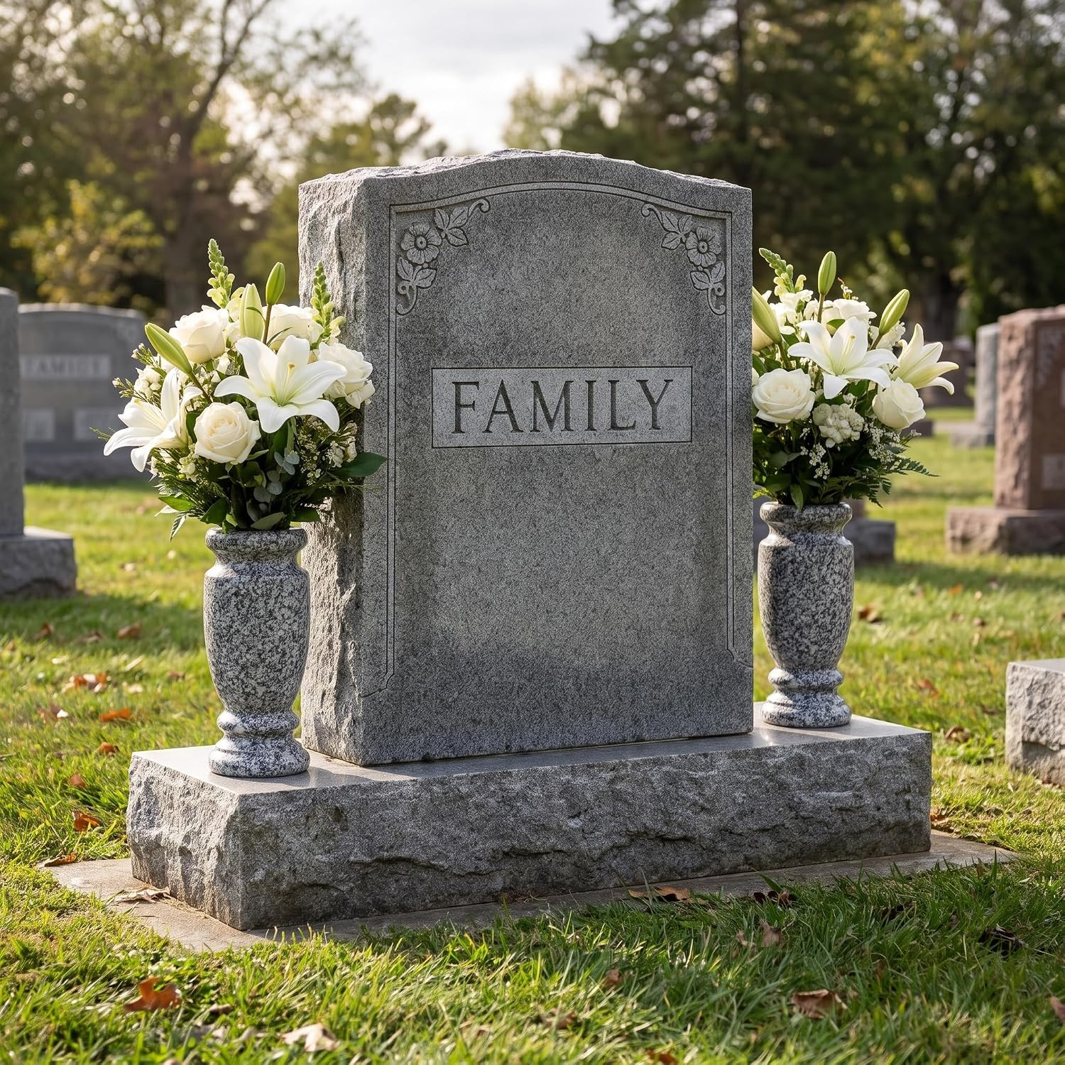 Gray Granite Cemetery Vase for Grave, 4.3″ W X 9.8″ H | Gray Granite, Side Drain
