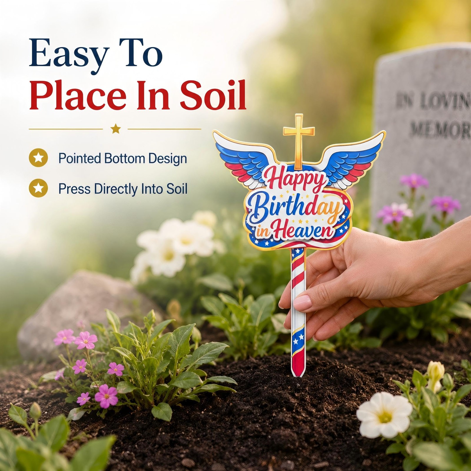 Happy In Heaven Grave Decorations, Metal Memorial Stake