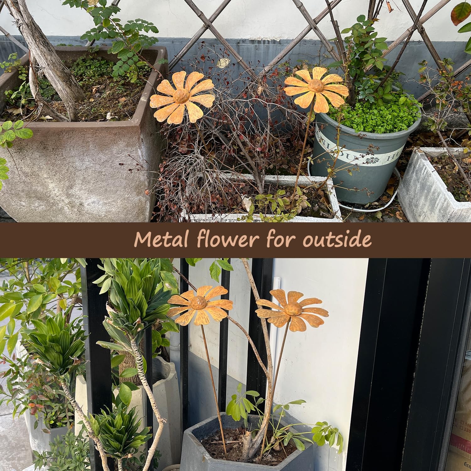 2 PCS Rustic Chamomile Garden Decor for Outside,Metal Flower Bed Decorations，…
