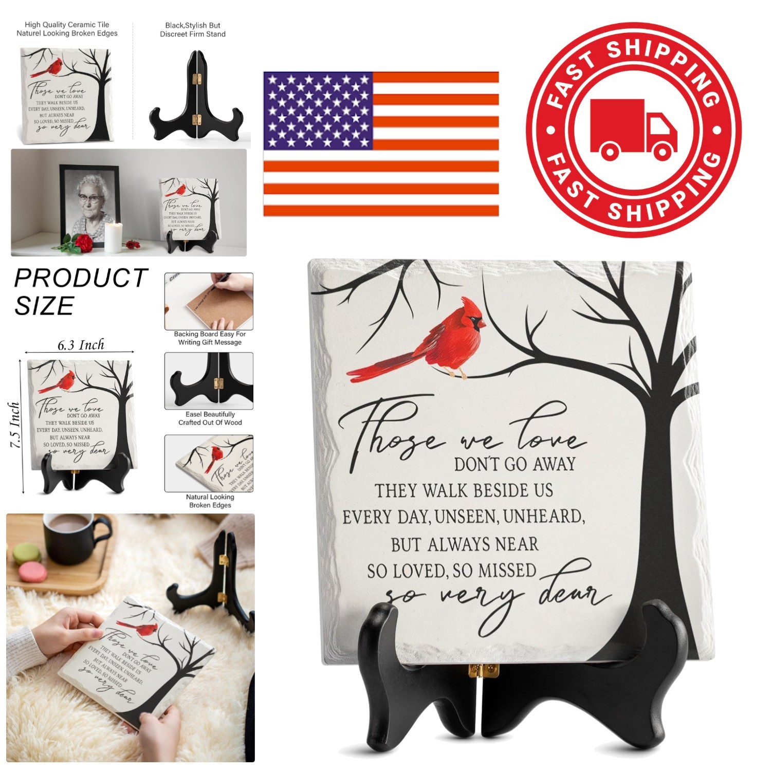 Memorial Gift with Easel 6 Inch Cardinal Ceramic Plaque for Celebration Of Life