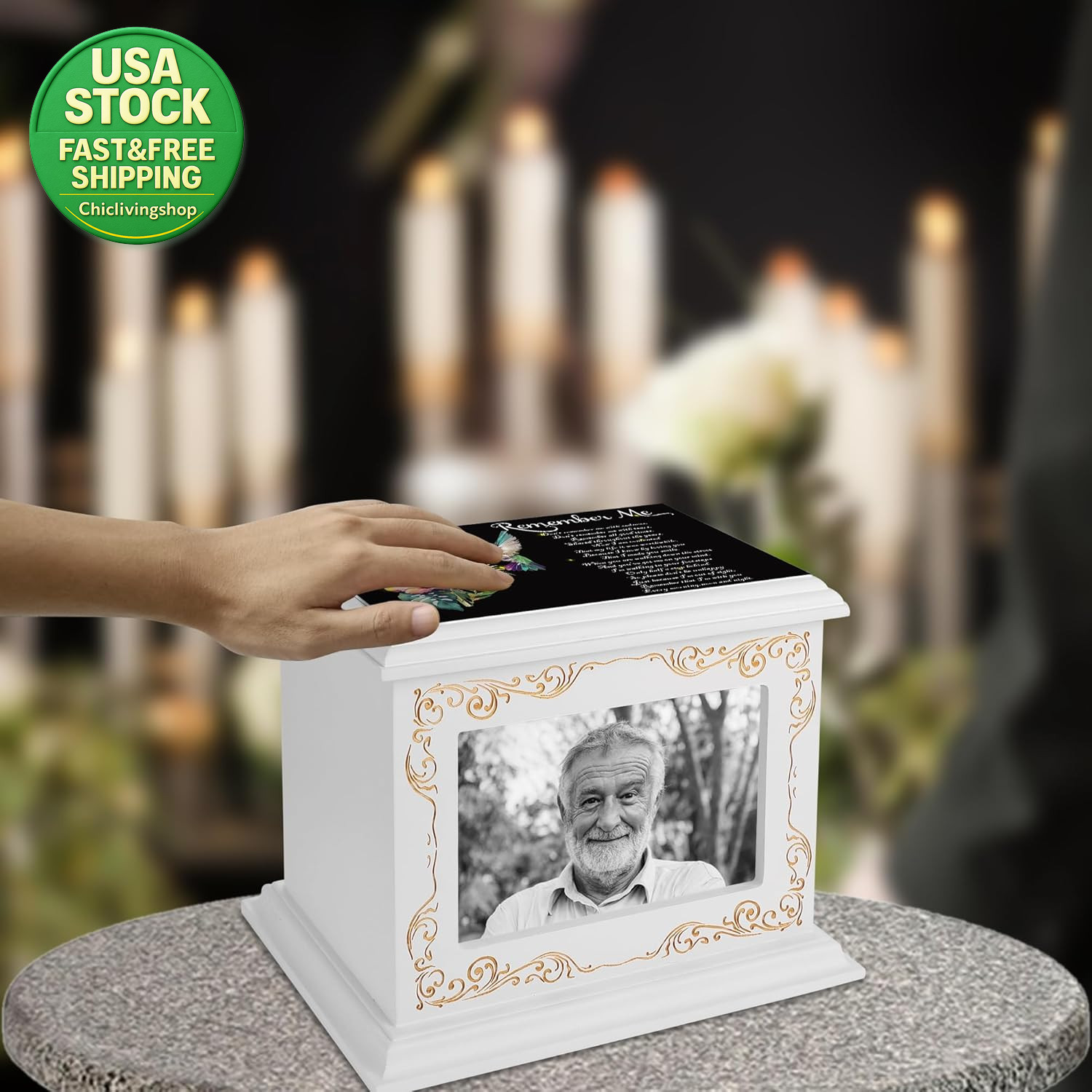 Wooden Cremation Urn for Human Ashes Adult Photo Frame Pine Wood Box 200 Lbs