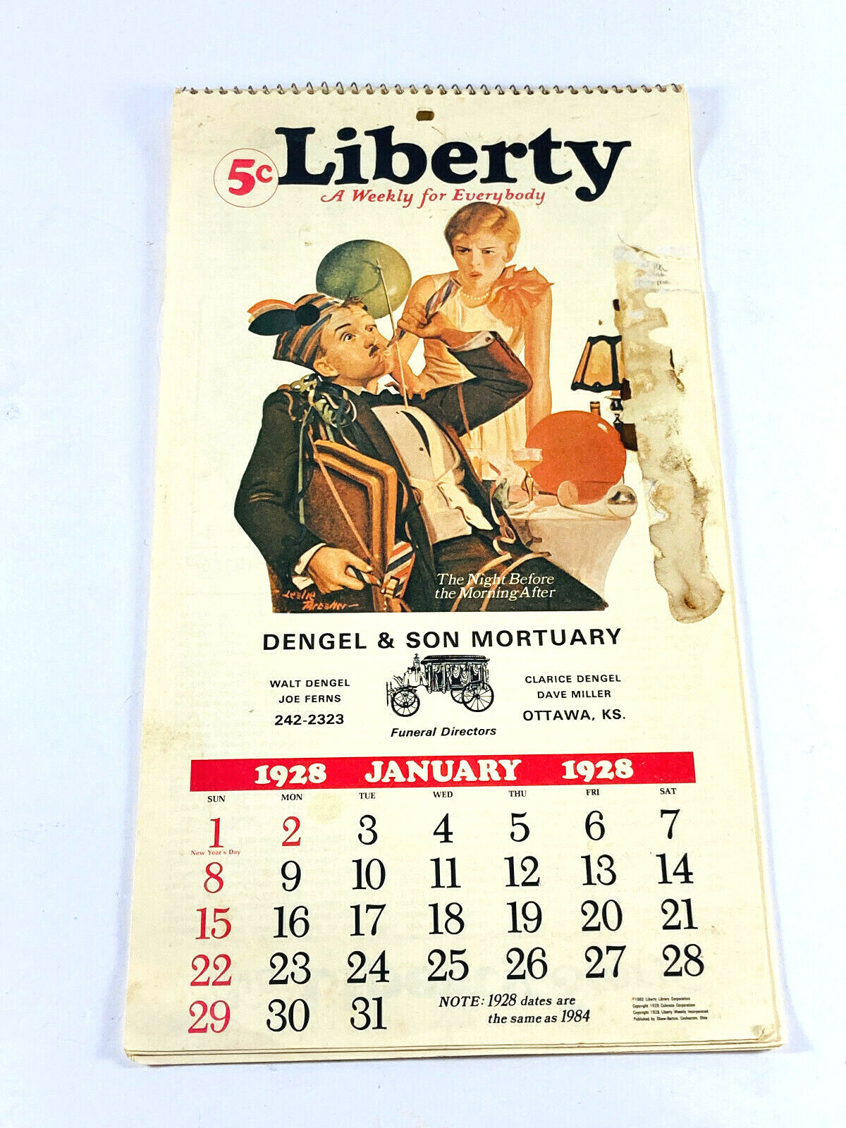 vtg 1984 Dengel and Sons Mortuary Advertising Calendar Ottawa Kansas KS