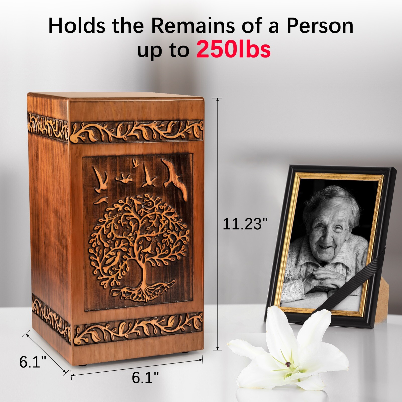 Handmade Rosewood Urn for Human Ashes | Tree of Life Wooden Urns Hand-Crafted