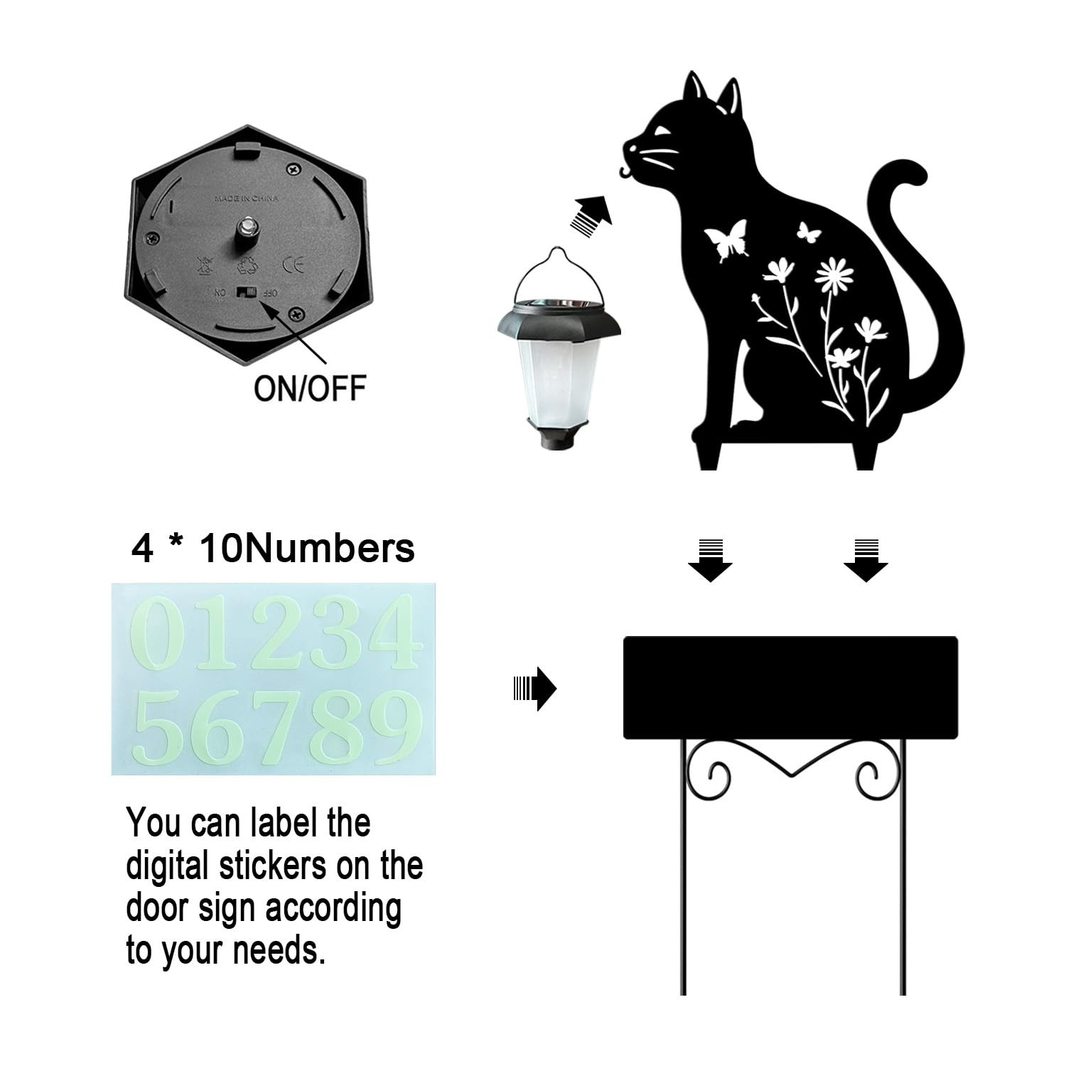 Solar Cat Garden Stakes with Lantern | Decorative Yard Sign for Animals