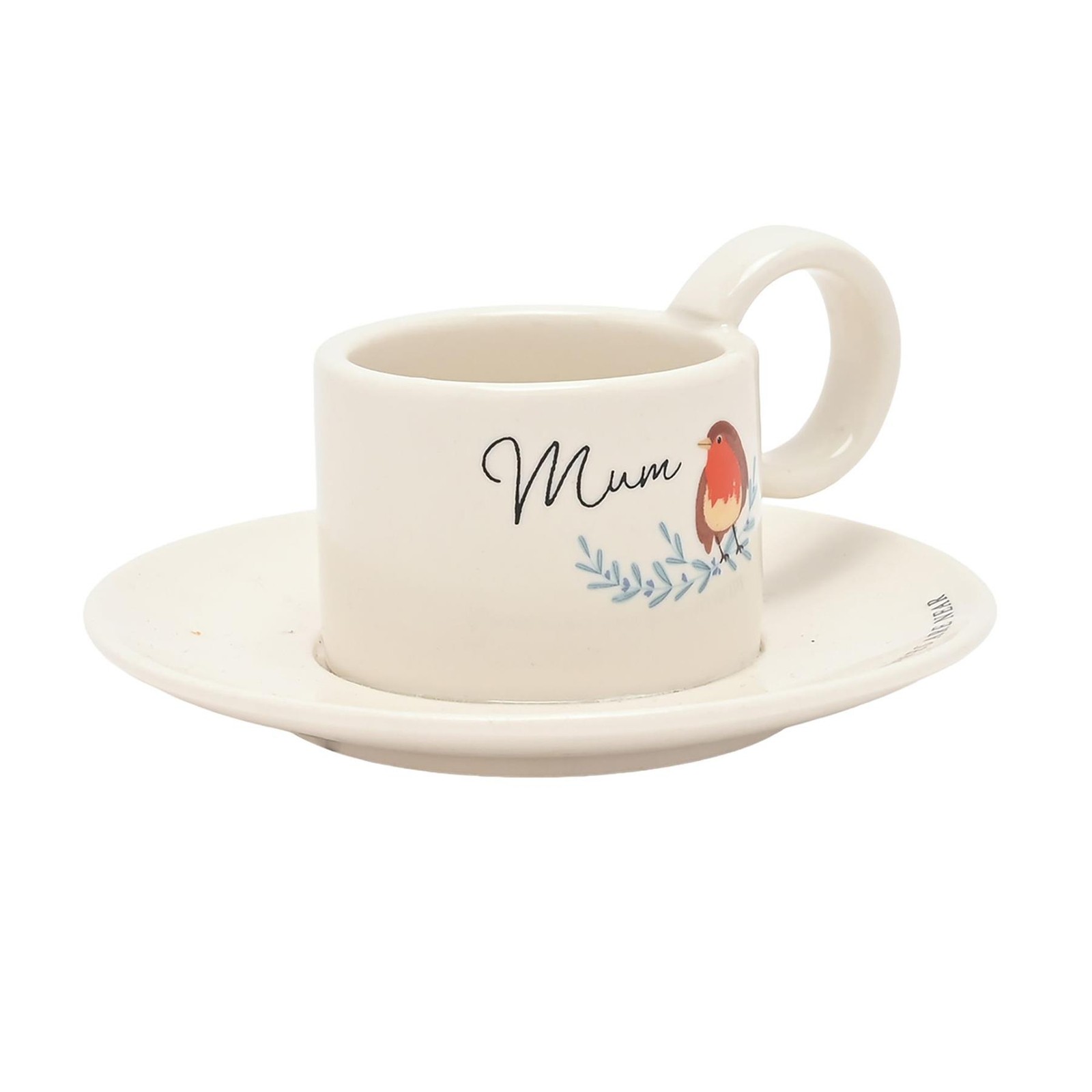 Memorial Tea Light Candle Holder Cup and Saucer Style with Robin Design – Mum
