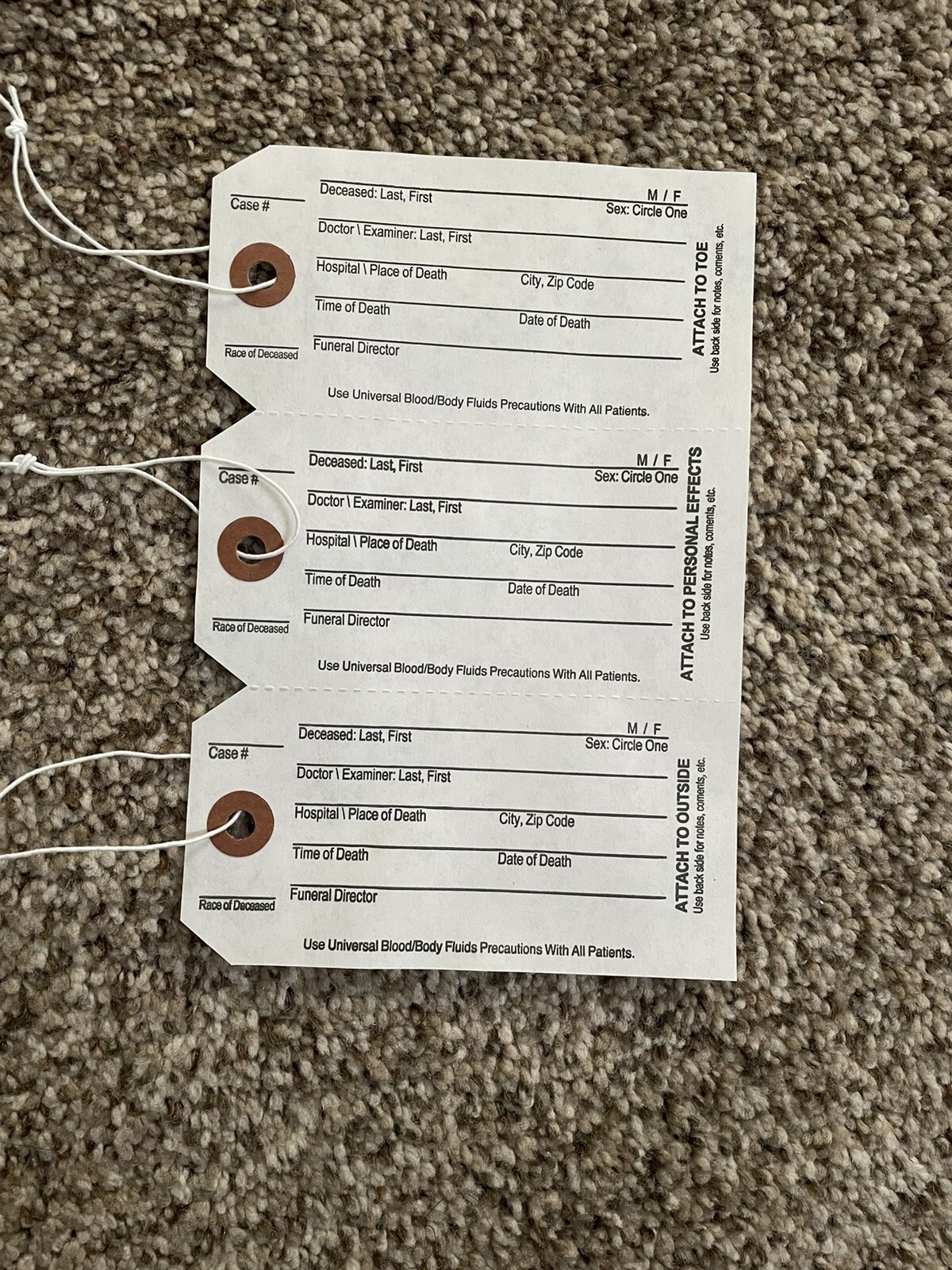 Coroner and Funeral toe identification tag