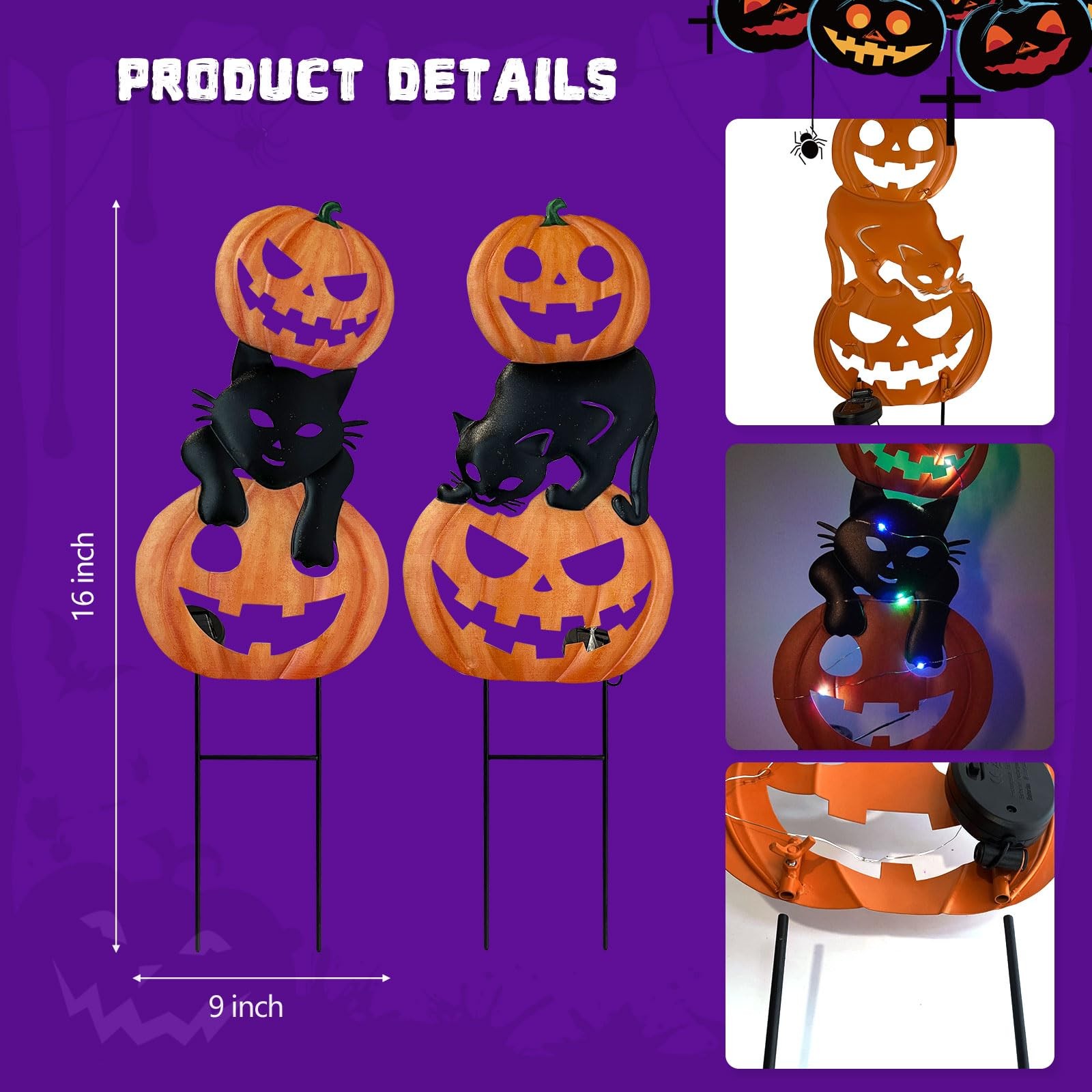 Halloween Decorations Solar Lights, 2 Pack Outdoor Waterproof Metal Pumpkin S…