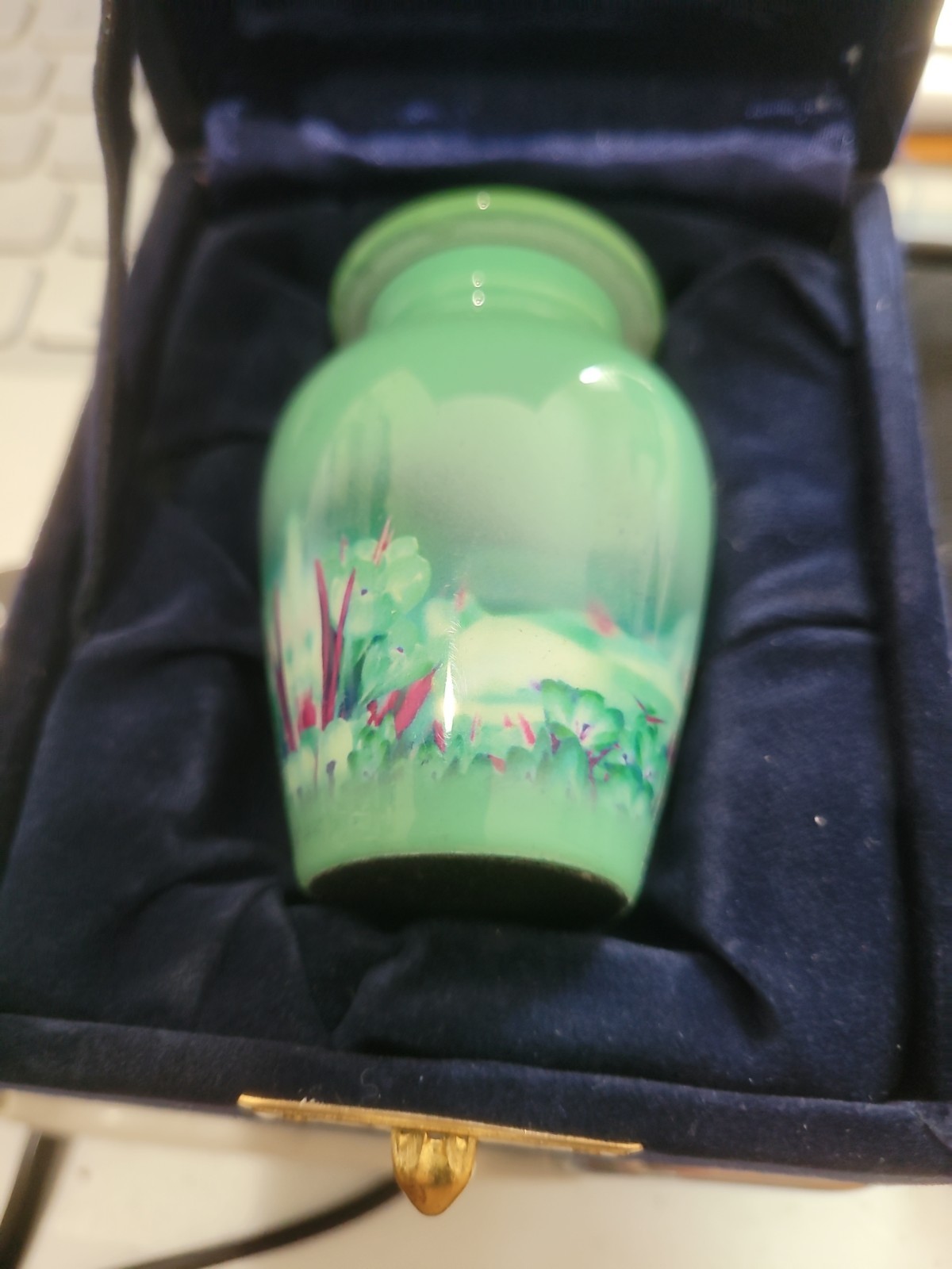 Pet Urn for Ashes Green Bird Cremation Urn Green Velvet Box And Bag Keepsake