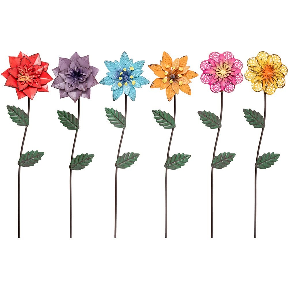 Garden Decor for Outside, 6 Pack Flower Garden Stakes Outdoor Decor Metal Sha…