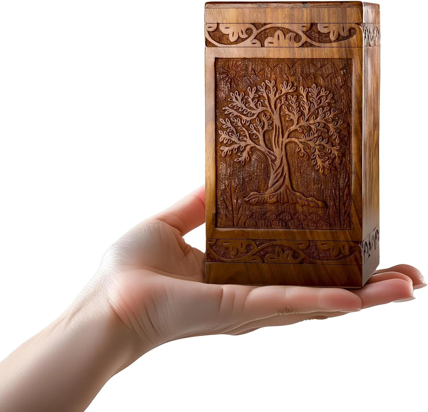 Tree of Life Wooden Urn for Human Ashes, 20lbs Capacity, Suitable for Burial for