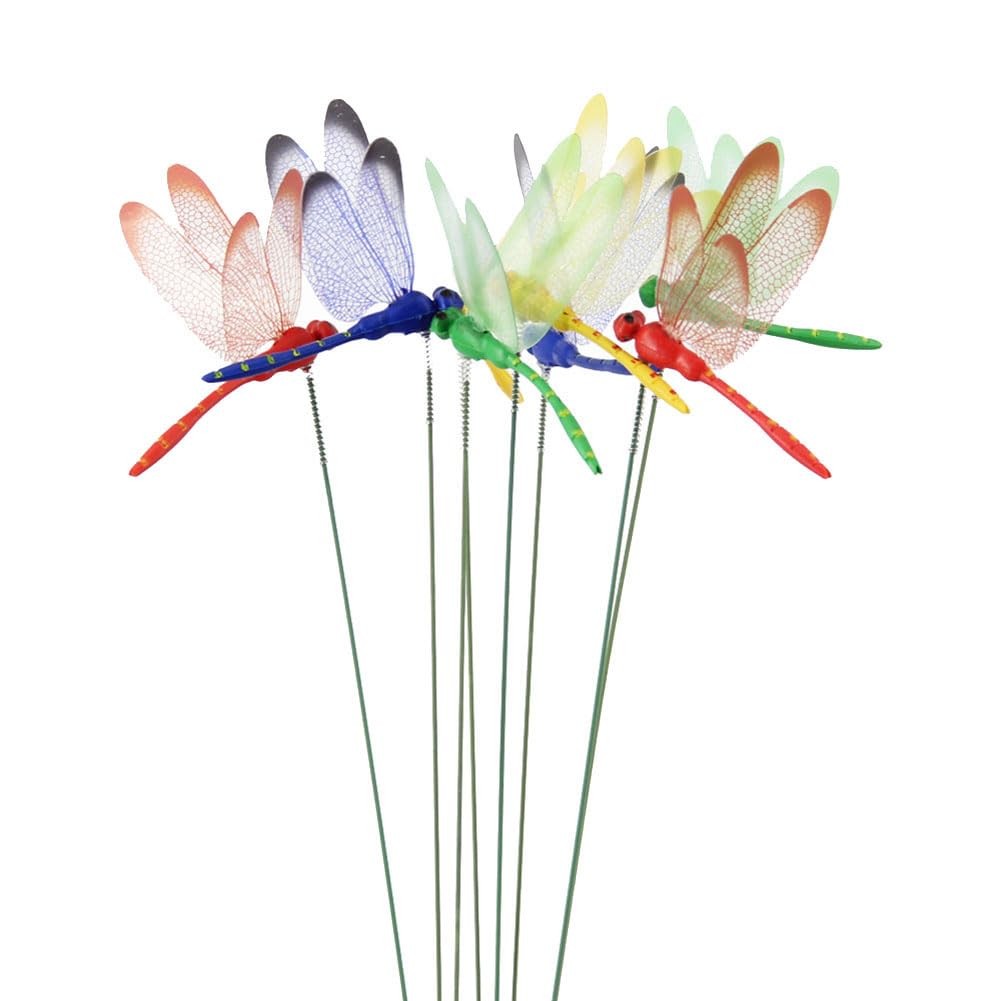 Colorful Metal Dragonfly Yard Stakes for Outdoor Garden Decor 10 Pcs