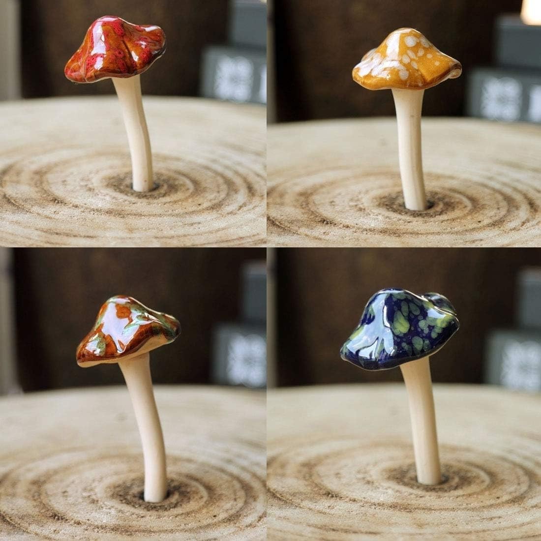 6 Pcs Ceramic Mushroom Garden Decor Pottery Ornament Fairy Garden Figurines