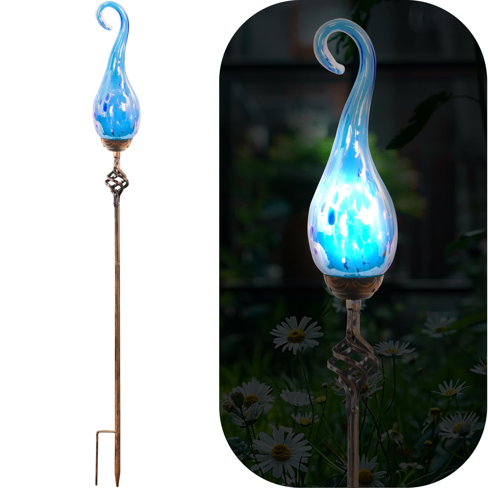 Naboher Garden Solar Lights Outdoor, Decorative LED Pearlized Glass Spiral Ga…