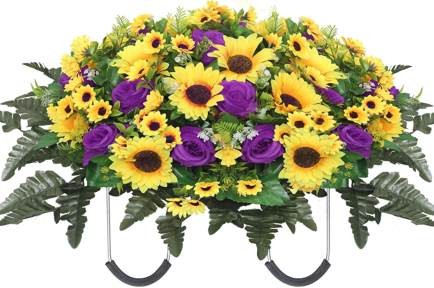 Silk Sunflower Grave Flowers for Cemetery Memorial – Purple Headstone Decor