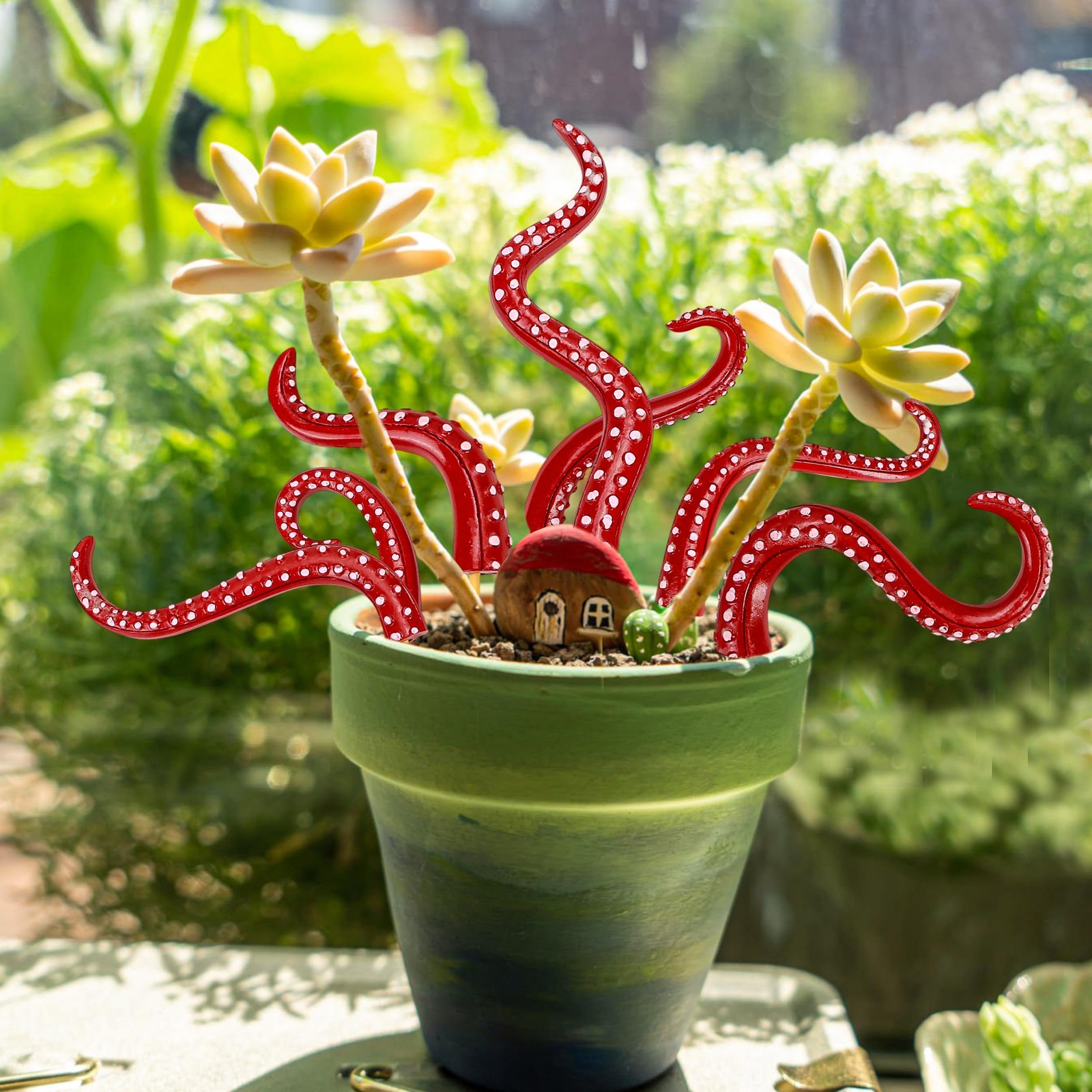 7Pcs Octopus Tentacle Plant Stakes Glow in The Dark Resin Luminescent at Nigh…