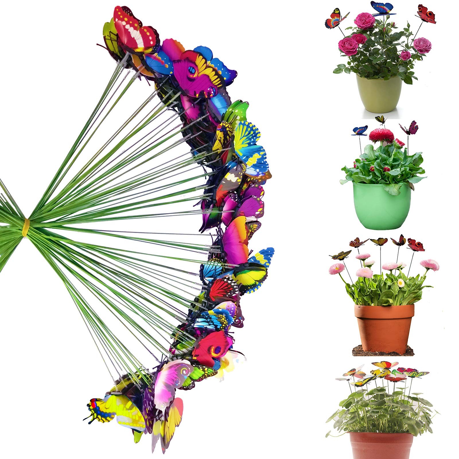 Outdoor Butterfly Garden Stakes – 100pcs Colorful Metal Wire Plant Decor