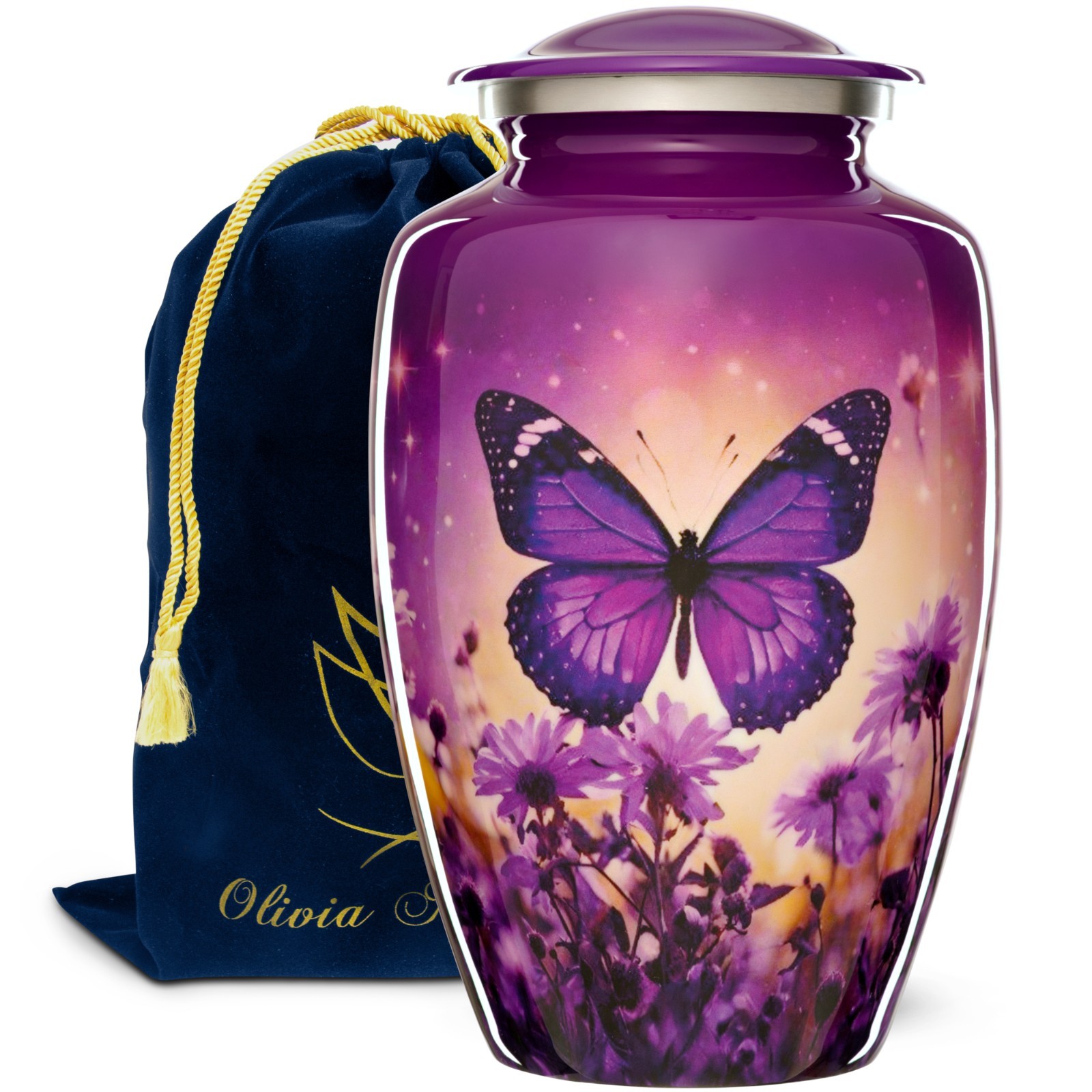 Purple Urn for Human Ashes Adult | Butterfly Funeral Decorative Cremation Urns
