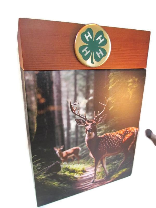 4H 4 H CLUB Urn for Ashes Modern DEER Wooden Adult Cube Black Brown