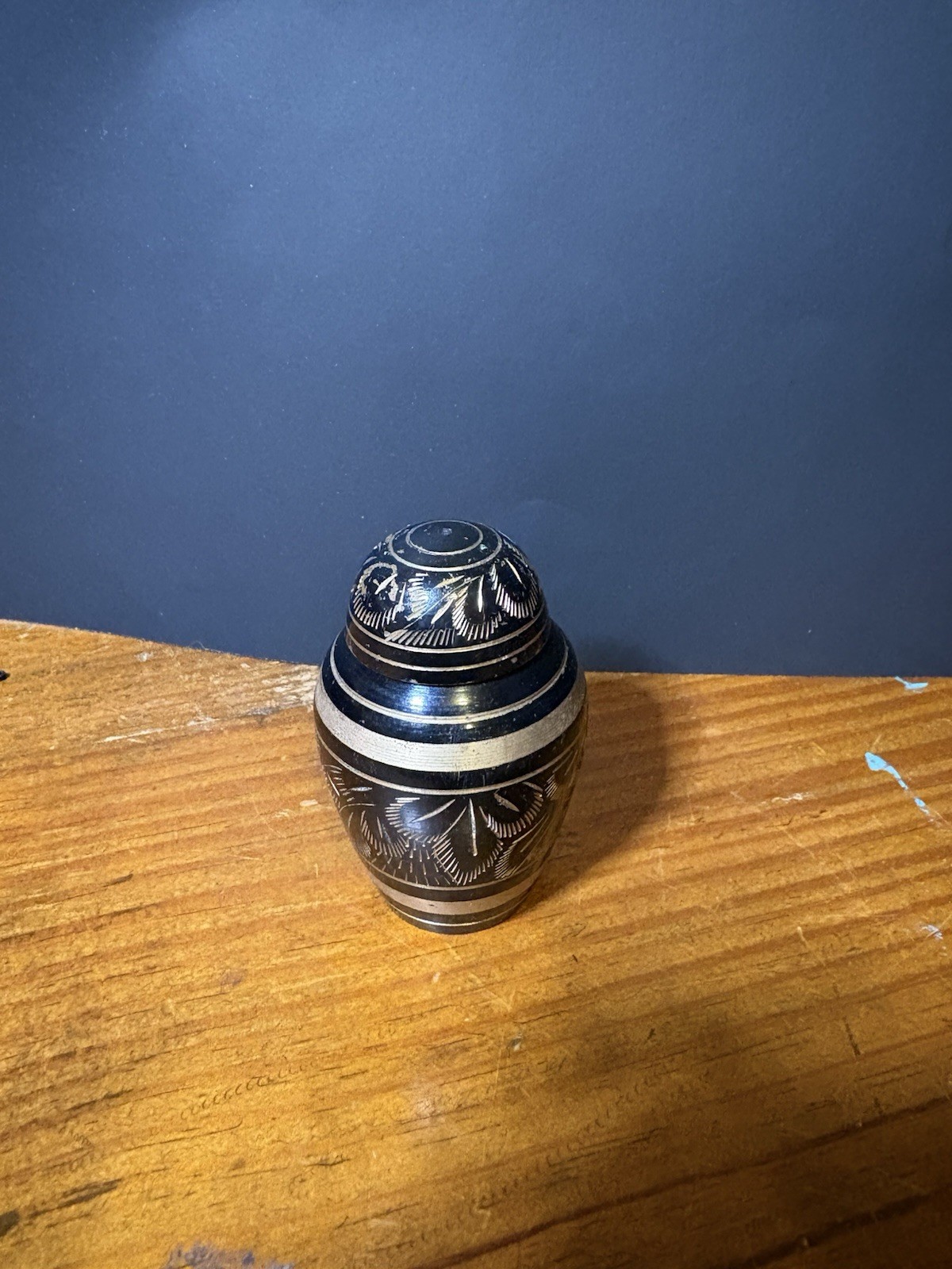 Small Black Urn With Gold Engraving Solid Brass Mini Urn 3 Inches