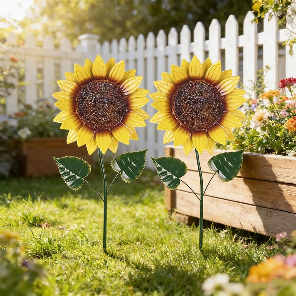 hogardeck Garden Decor for Outside, 2 Pack Sunflower Decorative Garden Stakes…