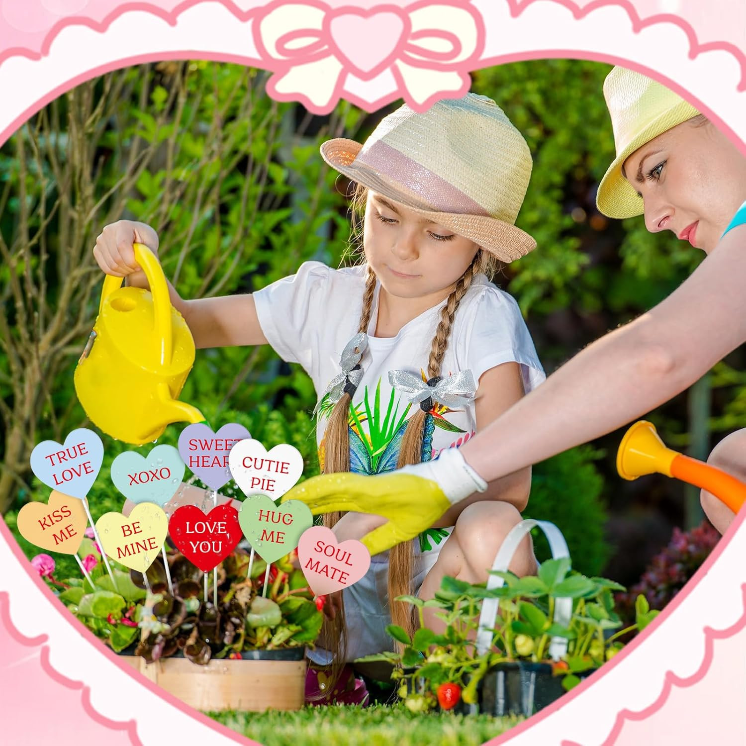 9 Pcs Valentine’S Day Conversation Metal Heart Garden Stakes Candy Heart Planter