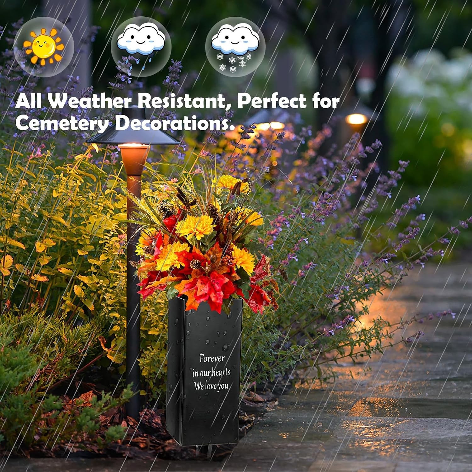 Metal Cemetery Vase Flower Holder Spikes Ground Grave Memorial 2-Pack Black