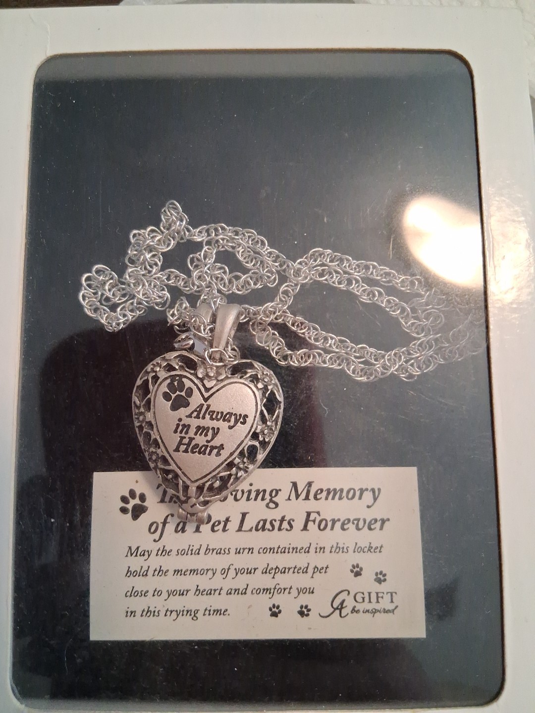 Always in my Heart Locket Urn Necklace Jewelry Cremation Ashes Silver / Brass