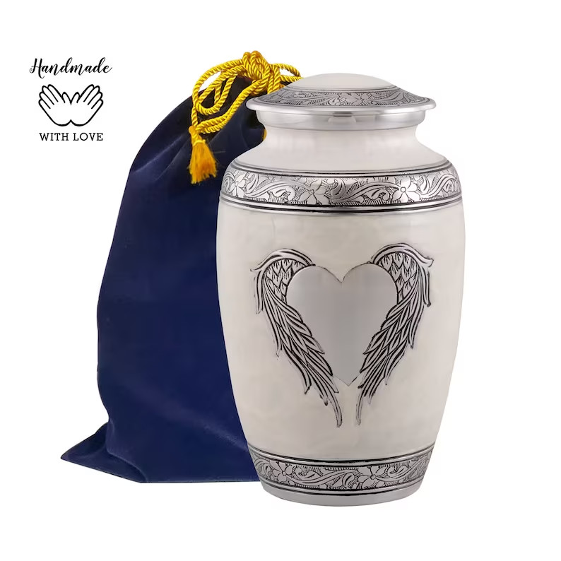 Angel Wings Urn – White Loving Angel Cremation Urn for Ashes with Velvet Bag