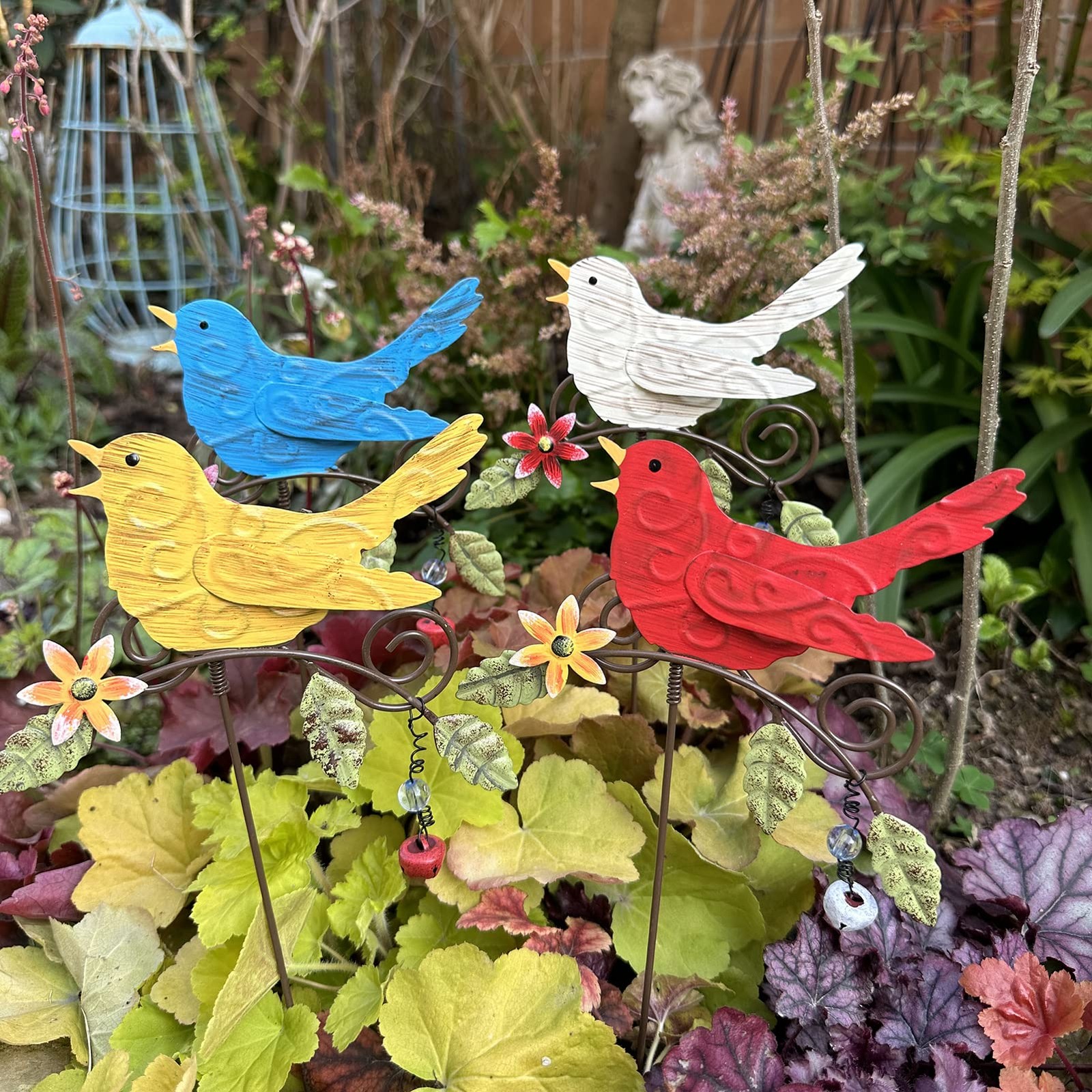.4 Pack Metal Bird Decorative Garden Stakes, Spring Garden Decor,Indoor Outdo…