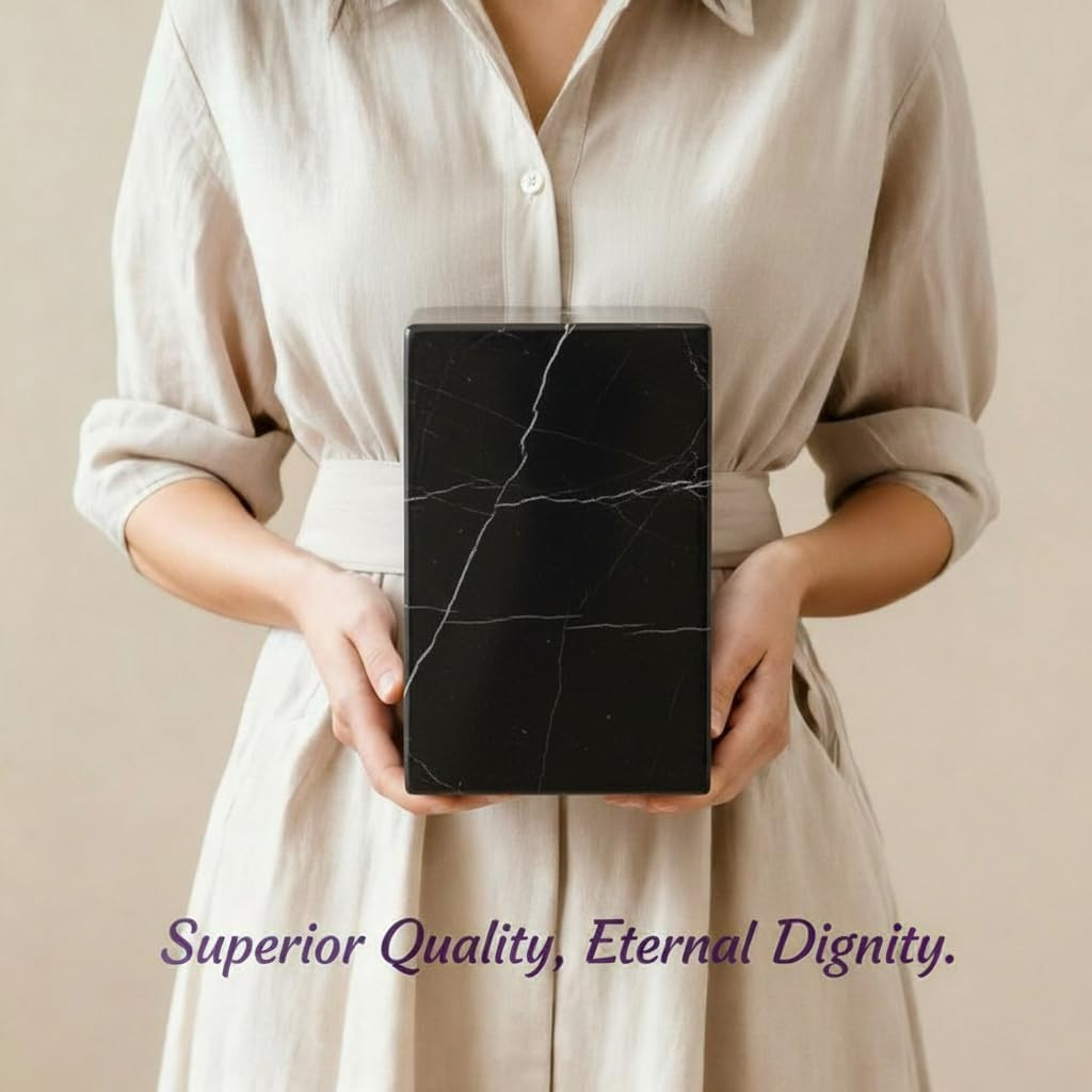 Aspenstudio Genuine Marquina Marble Urn for Human Adult Cremation Ashes Urn by