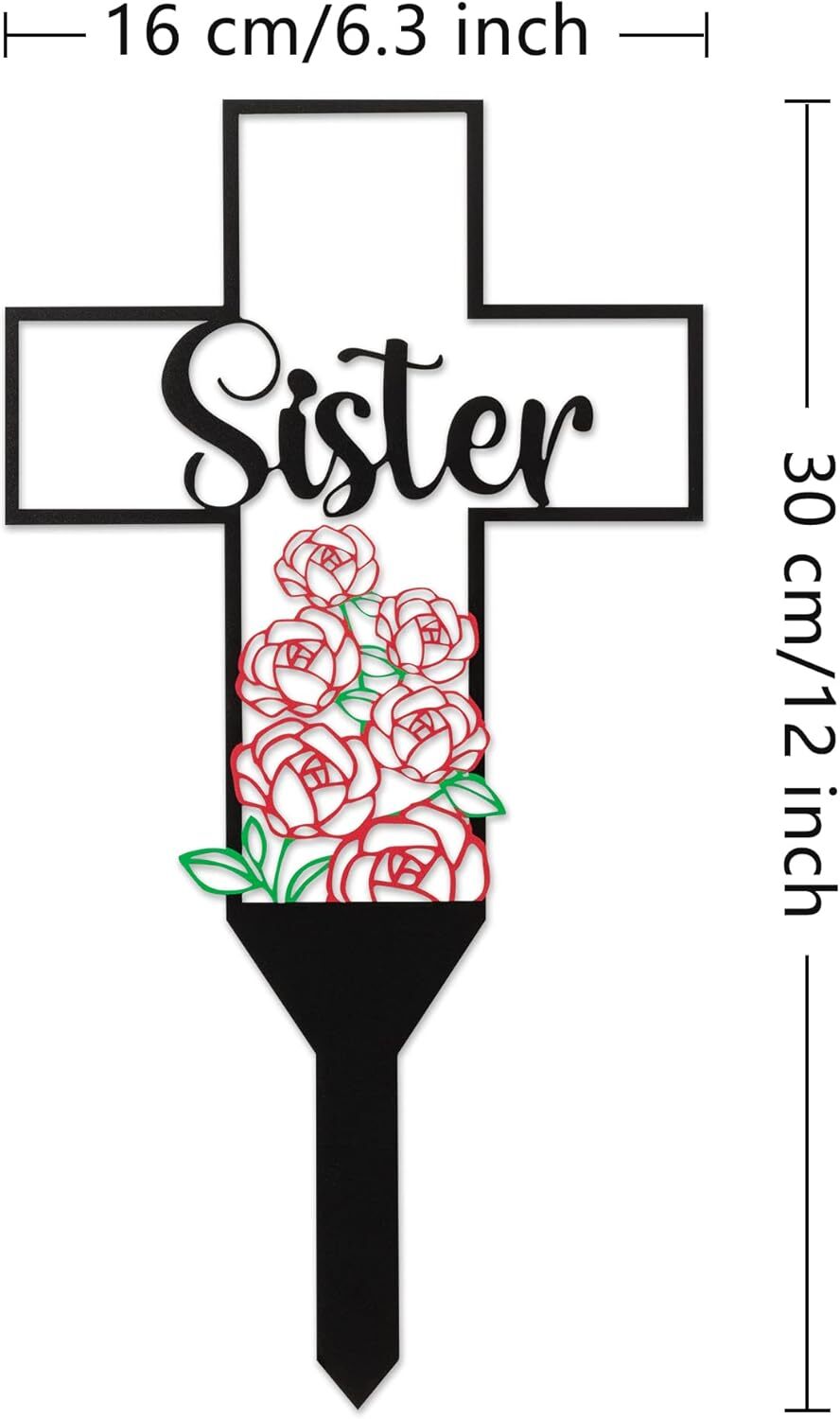 Sister Memorial Graves Markers Cemetery Decorations, Metal Cross Stakes Grave