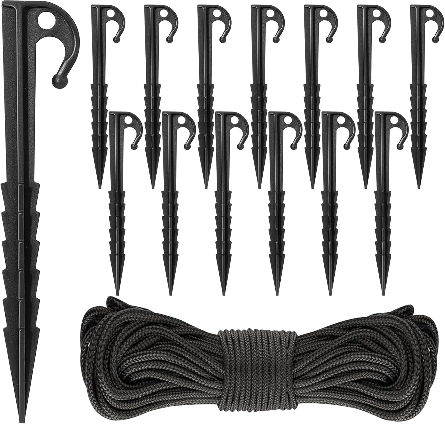 24 Pack Plastic Stakes w/ 50m Rope Inflatable Tie Down Tent Anchor Kit