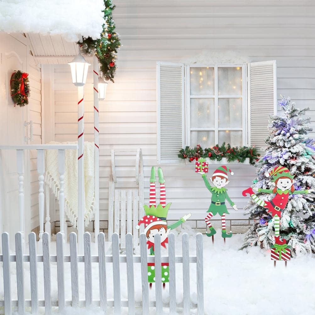 Christmas Elf Garden Stake – Holiday Yard Decoration – Christmas Metal Gnome …