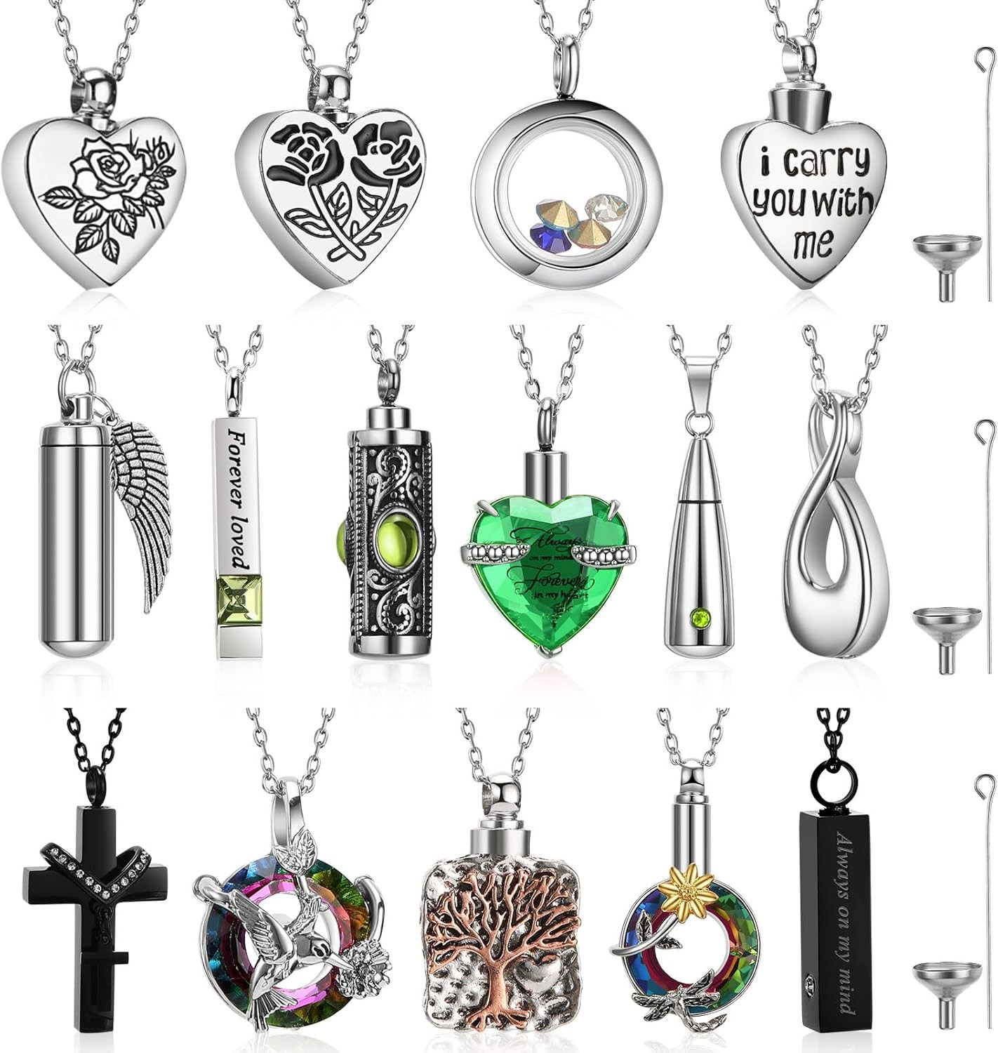 15 Pcs Urn Necklace for Ashes Women Keepsake Cremation Jewelry Stainless Steel C