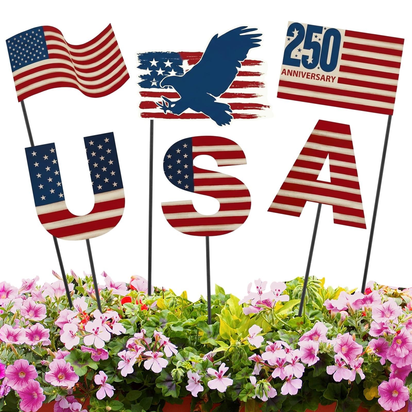 6 Pcs 12″ Patriotic Eagle Yard Sign – USA Flag Garden Stake for Independence Day