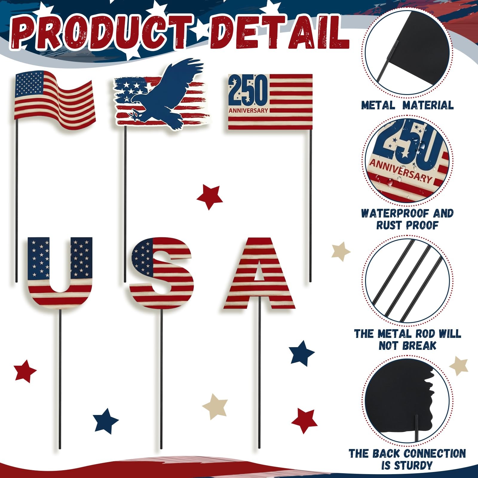 6 Pcs 12″ Patriotic Eagle Yard Sign – USA Flag Garden Stake for Independence Day