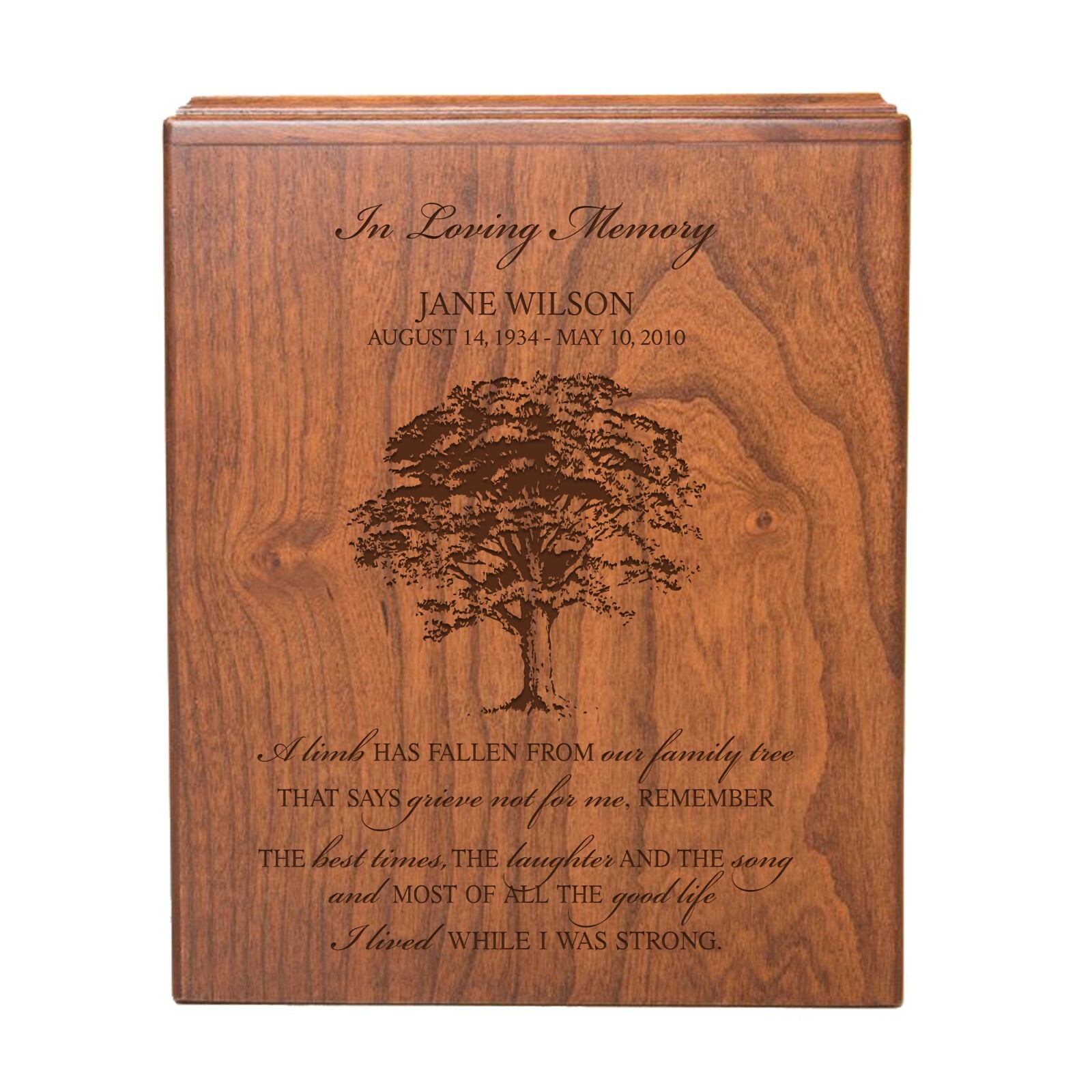 Custom Wooden Human Economy Urn Box for Ashes – A Limb Has Fallen 7.75×9.5