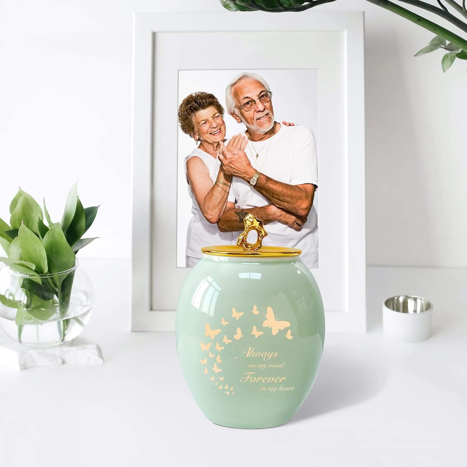 LINES ARTE Medium Urns for Human Ashes, 6.7×5.2Inch Ceramic Medium Size Butterfl