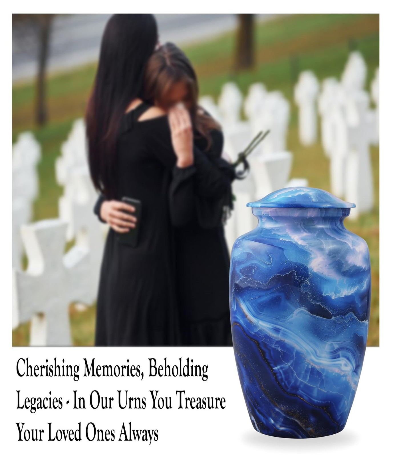 Saint Laurent Blue Marble Urn – Blue Marble Print Metal Cremation Urn – Full …