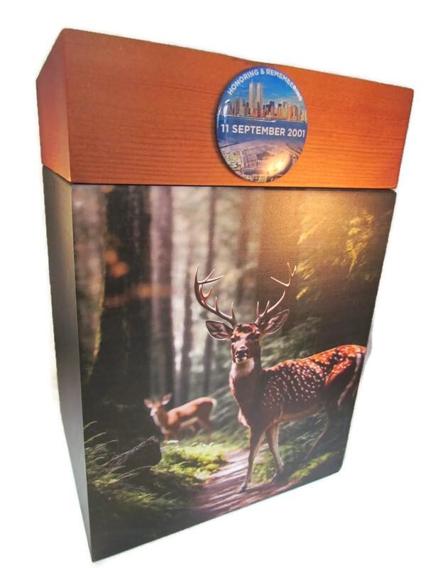 911 TWIN TOWERS PENTAGON Urn for Ashes Modern DEER Wooden Adult Cube Black Brown